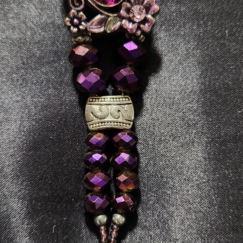 Purple Floral Crystal Beaded Bracelet - Unbranded - Picture 5 of 5